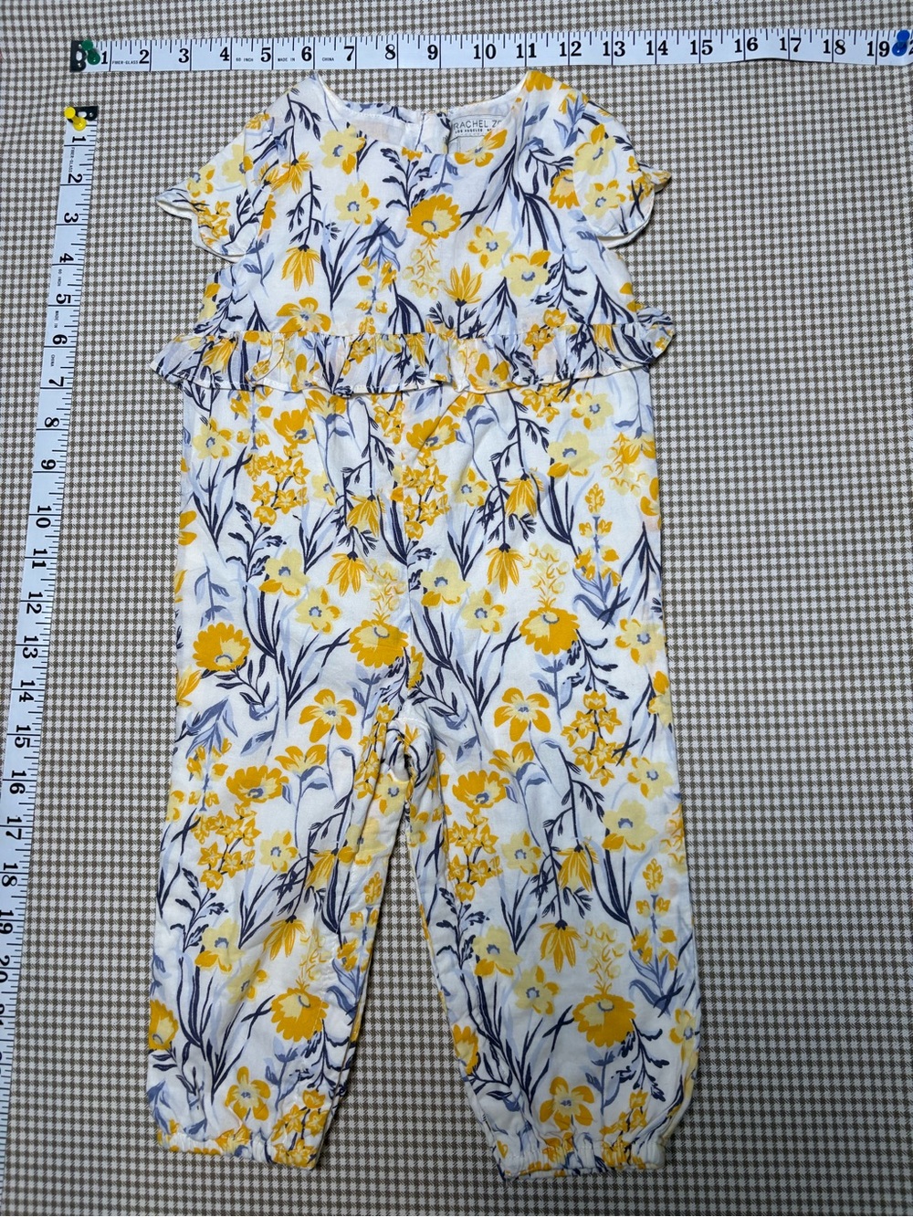Rachel Zoe Yellow and White Floral Ruffle Jumpsuit Size 12 Months
